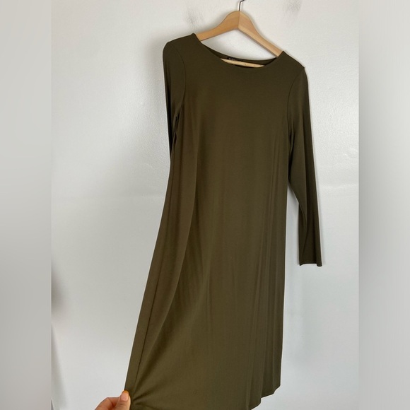 Eileen Fisher Soft Knit Long Sleeves Midi Dress Size M Color Green USA - Picture 2 of 7